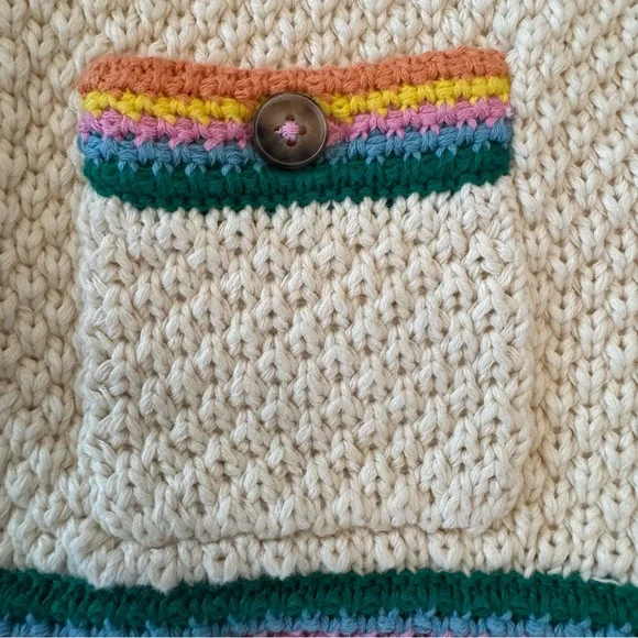 Boden Girls Knit Cardigan 6-7 | Cream w/ Rainbow Trim | NWOT - Picture 5 of 5